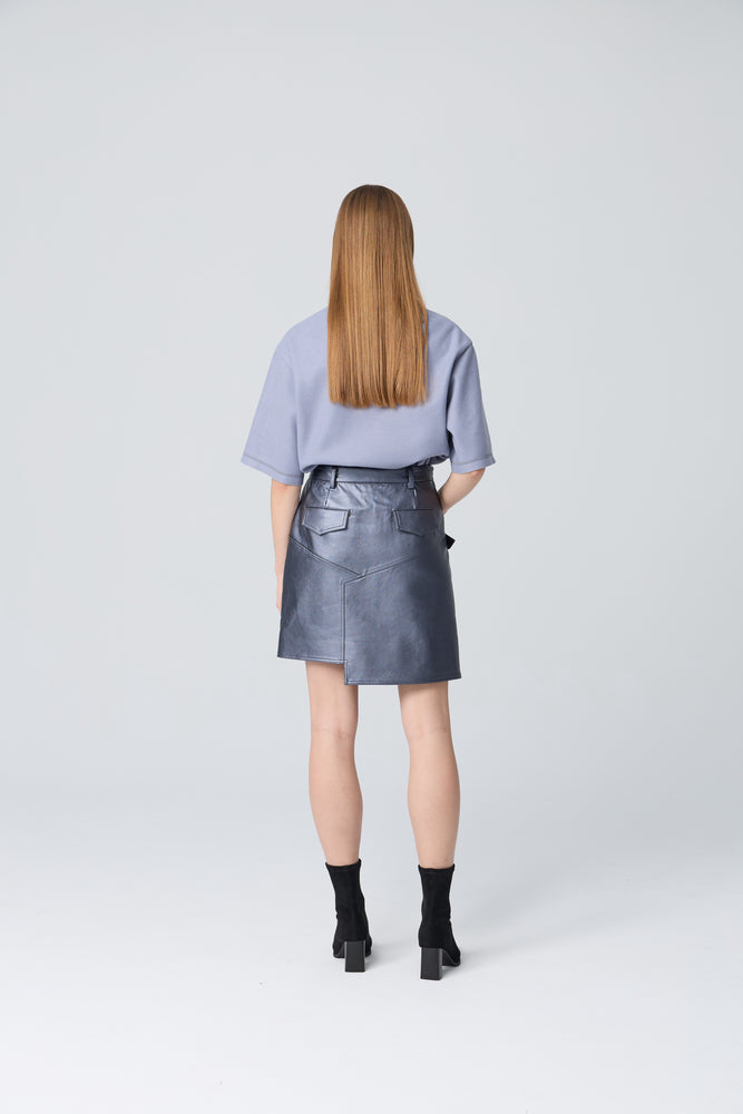 
                  
                    COPPER GOLD/SILVER BLUE LEATHER SKIRT
                  
                