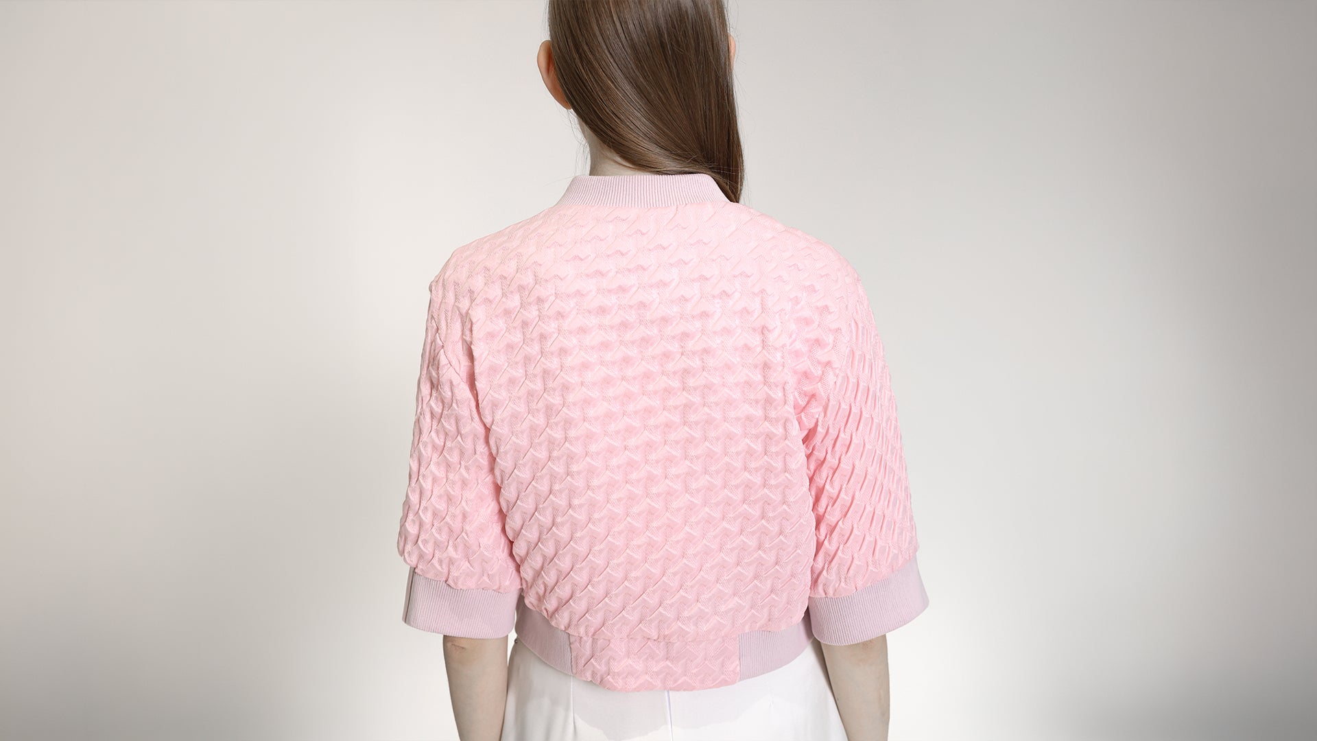 SOFT PINK TEXTURED ZIP-UP BOMBER JACKET