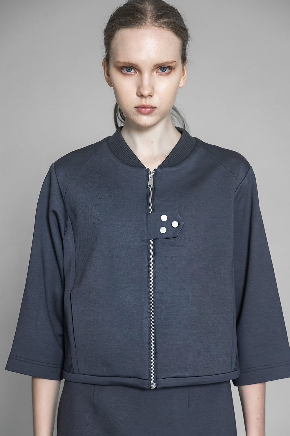 DARK GRAY 3D FLORAL SPACE COTTON SHORT JACKET