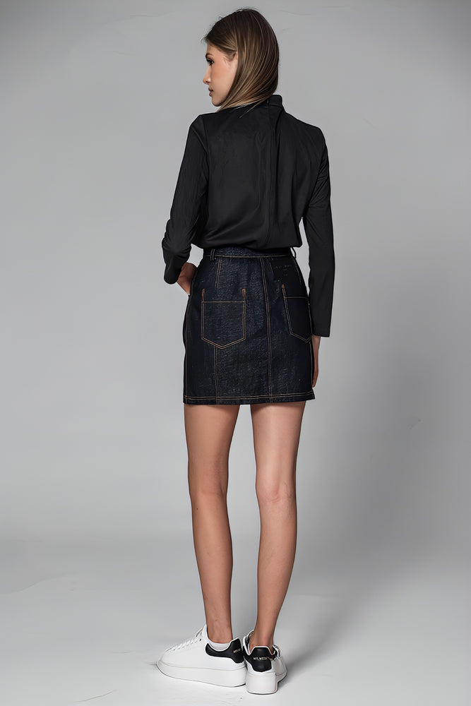 
                  
                    DARK BLUE CROPPED DENIM SKIRT
                  
                