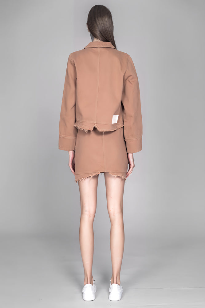 
                  
                    LIGHT YELLOW / SKIN BROWN HEAVY COTTON GRADIENT WASHED DENIM SKIRT
                  
                