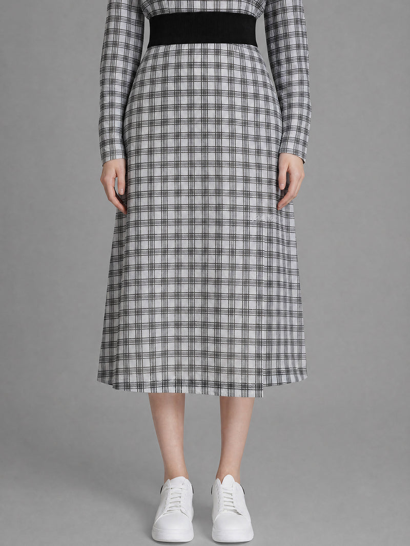 CLASSIC BLACK/WARM BRICK RED PLAID A-LINE MIDI SKIRT