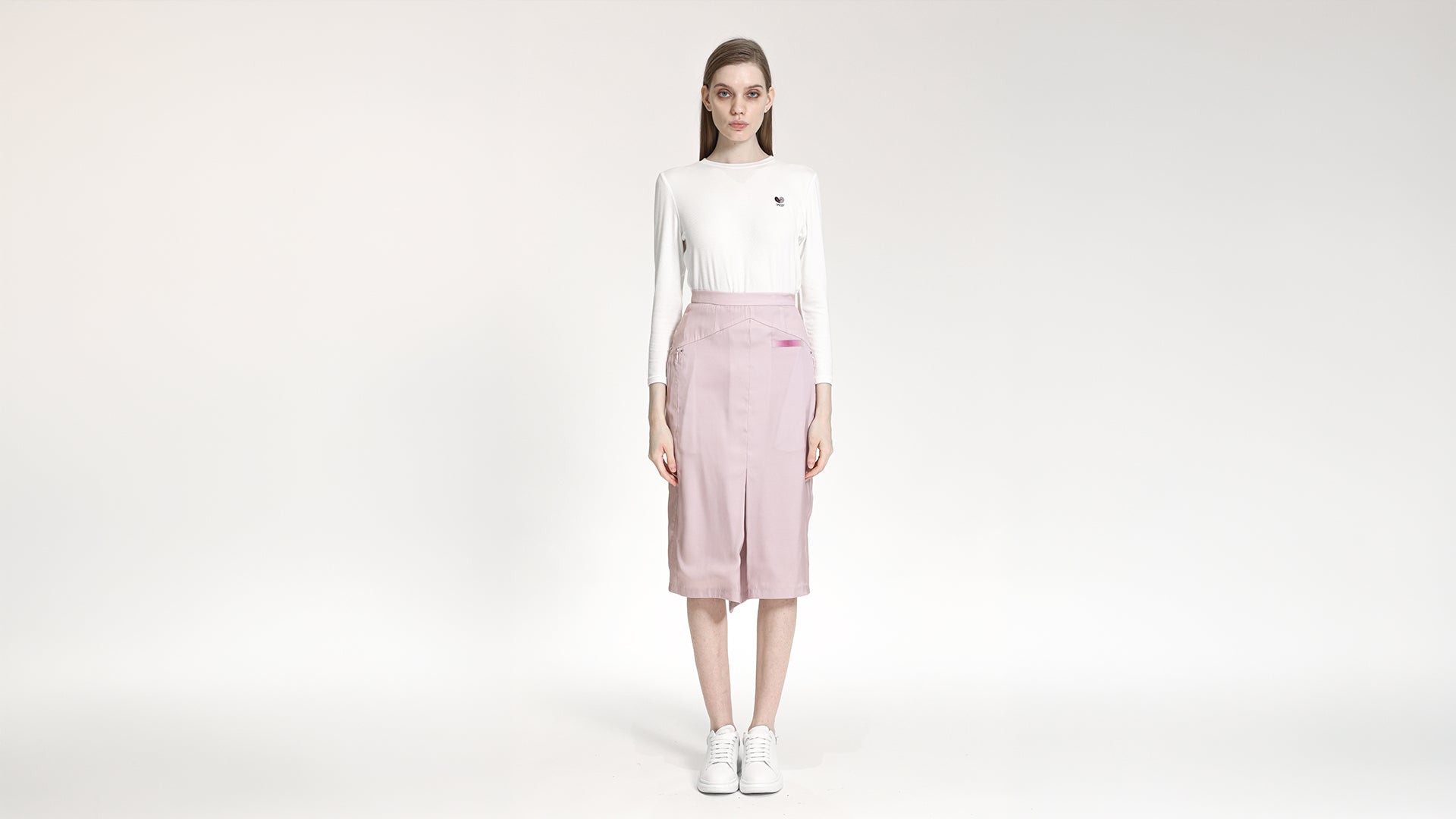 SOFT PINK PANELLED A-LINE MIDI SKIRT