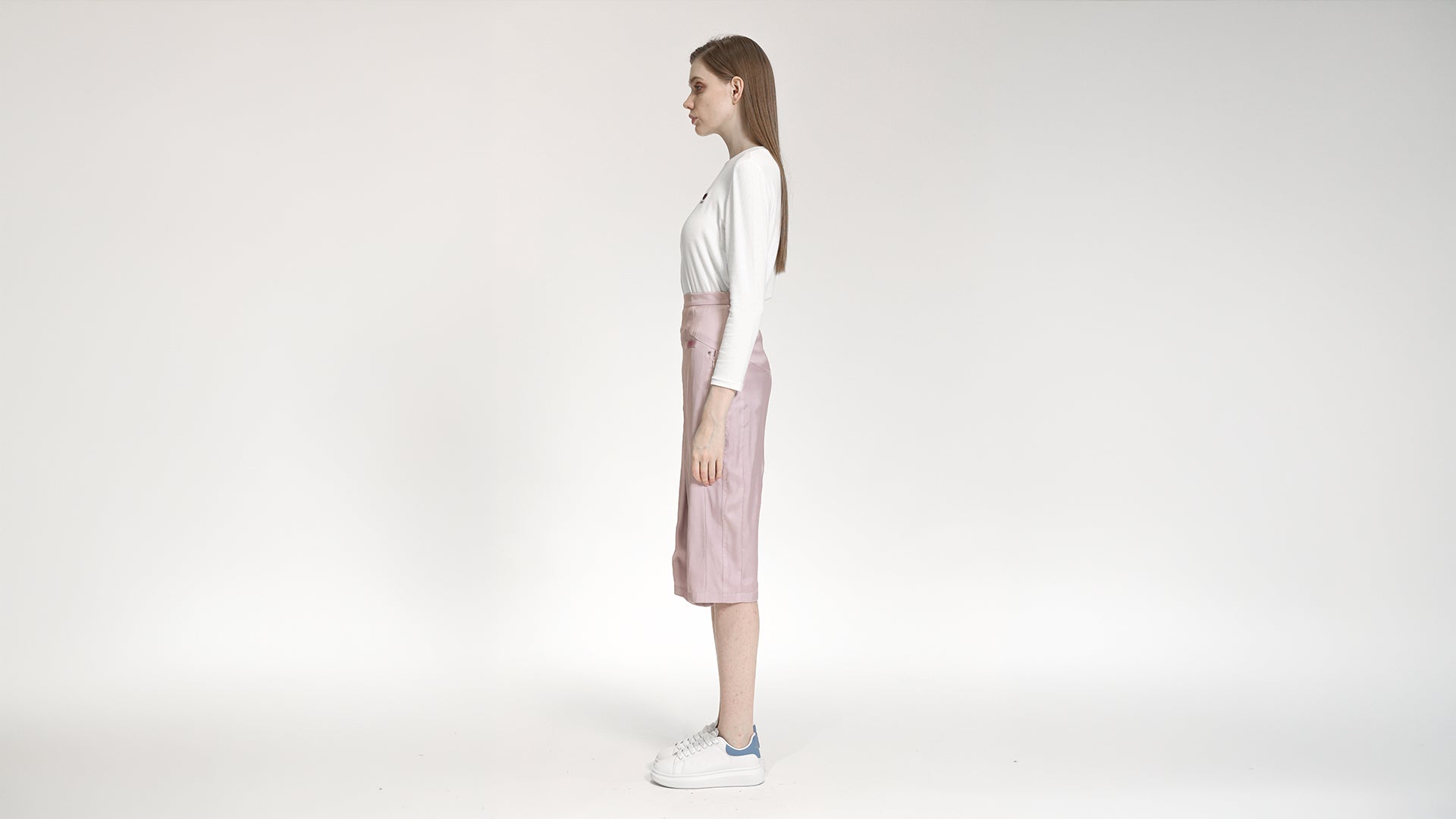 SOFT PINK PANELLED A-LINE MIDI SKIRT