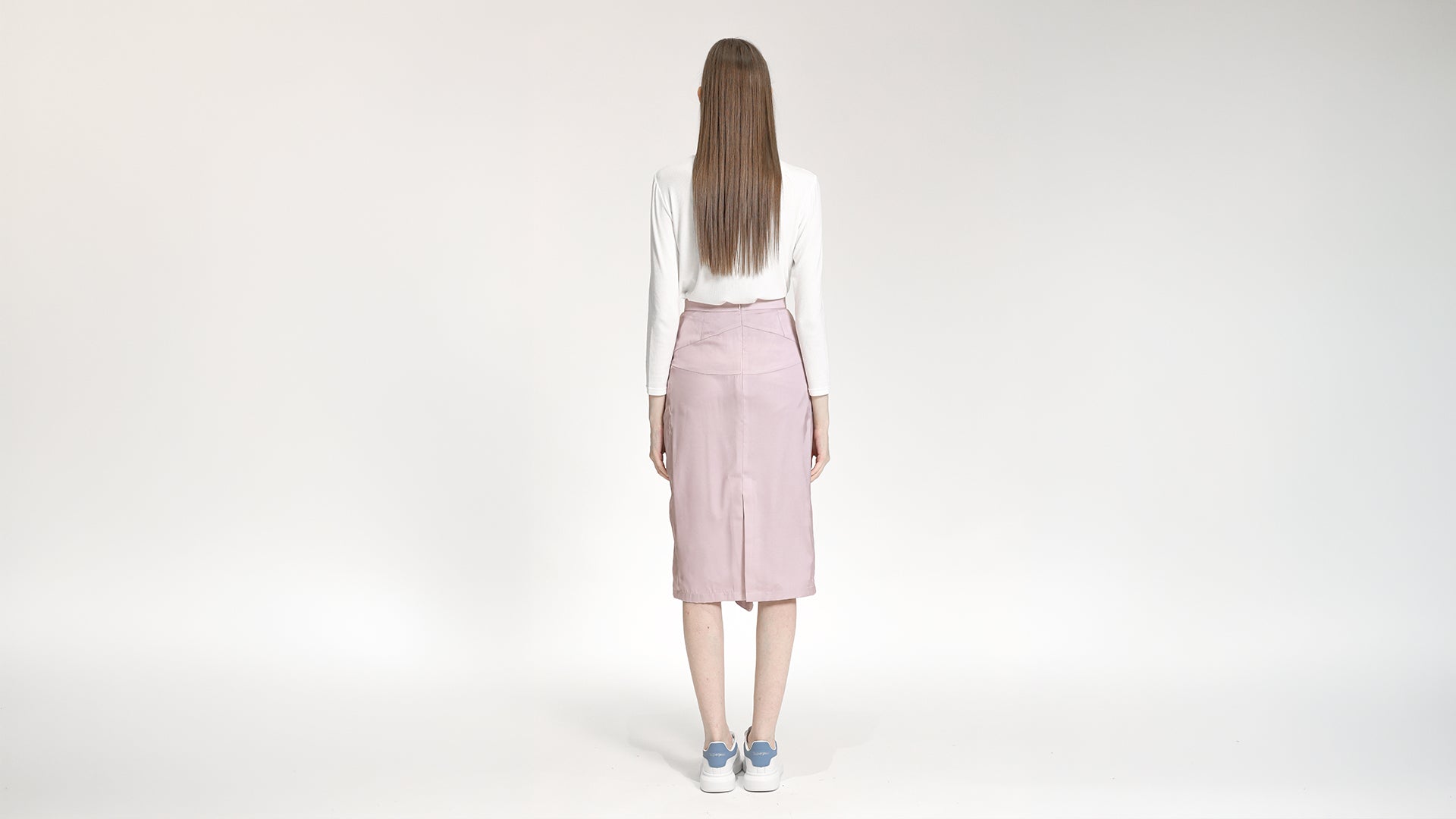 SOFT PINK PANELLED A-LINE MIDI SKIRT