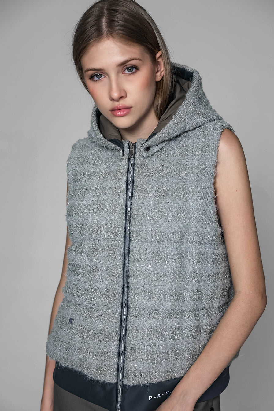 GREY-GREEN WOOL BLEND / GREY QUILTED VEST