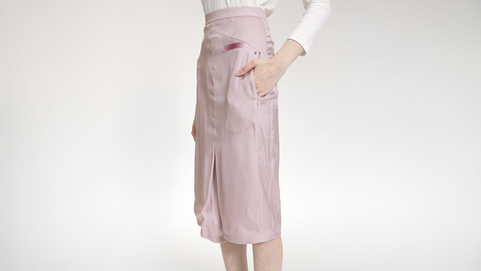 SOFT PINK PANELLED A-LINE MIDI SKIRT