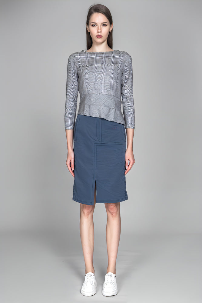 
                  
                    DARK RED / BLUE GRAY TRENCH PATCHWORK ASYMMETRICAL MID-LENGTH SKIRT
                  
                
