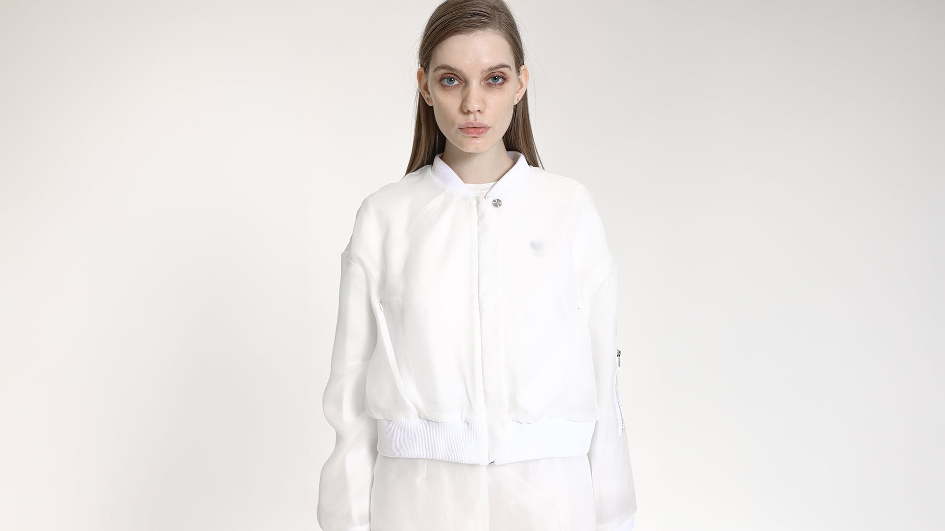 PURE WHITE CROPPED BOMBER JACKET
