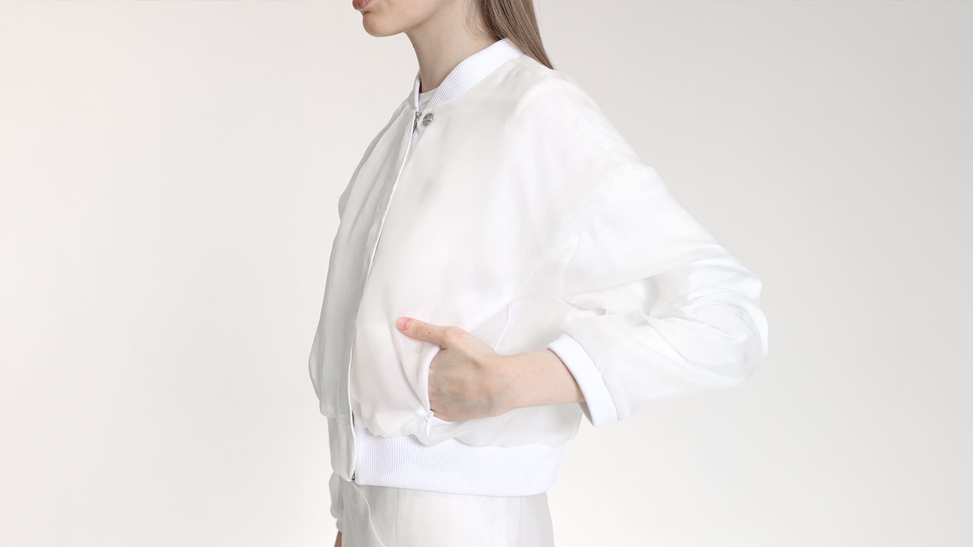 PURE WHITE CROPPED BOMBER JACKET