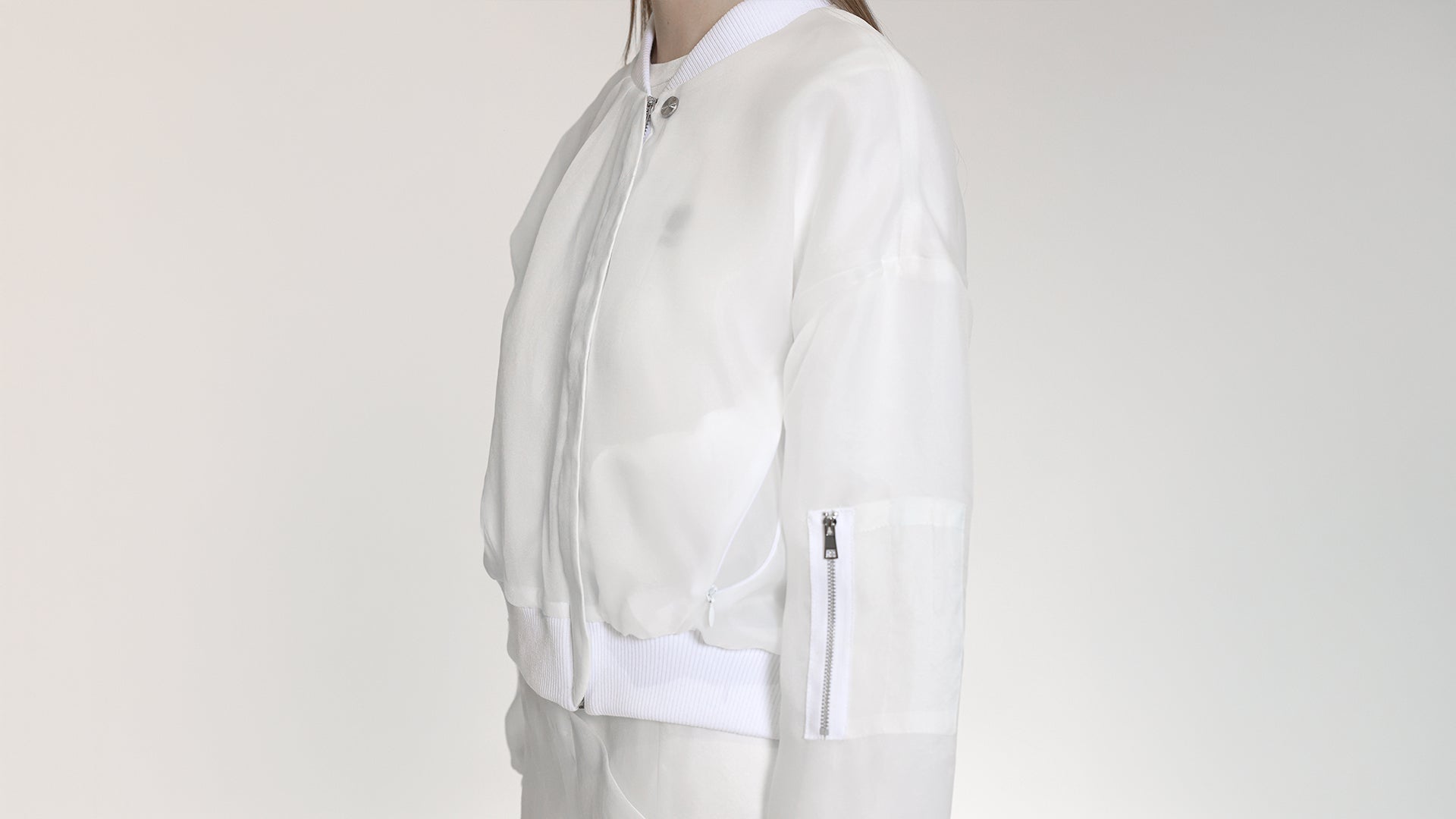 PURE WHITE CROPPED BOMBER JACKET