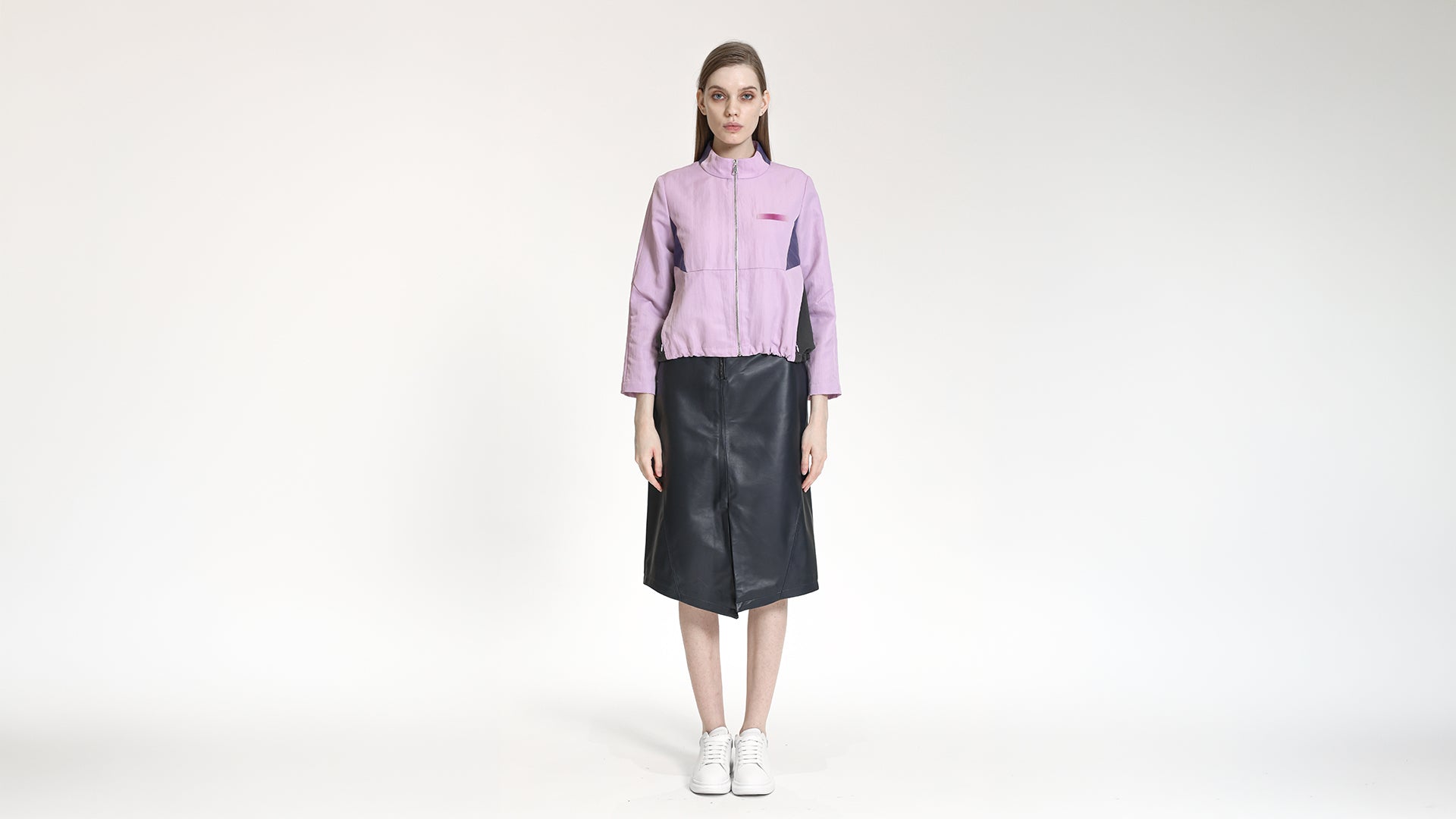 LIGHT PURPLE COLOUR-BLOCKED ZIP-UP  TRACK JACKET