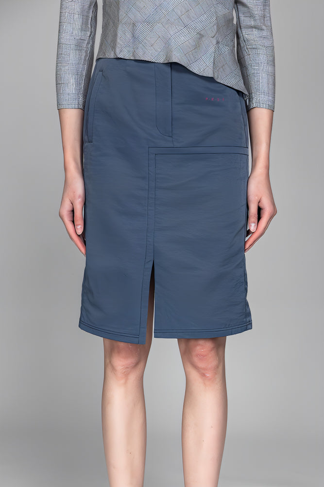 
                  
                    DARK RED / BLUE GRAY TRENCH PATCHWORK ASYMMETRICAL MID-LENGTH SKIRT
                  
                