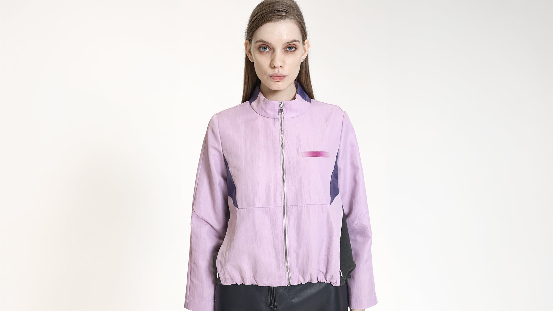LIGHT PURPLE COLOUR-BLOCKED ZIP-UP  TRACK JACKET