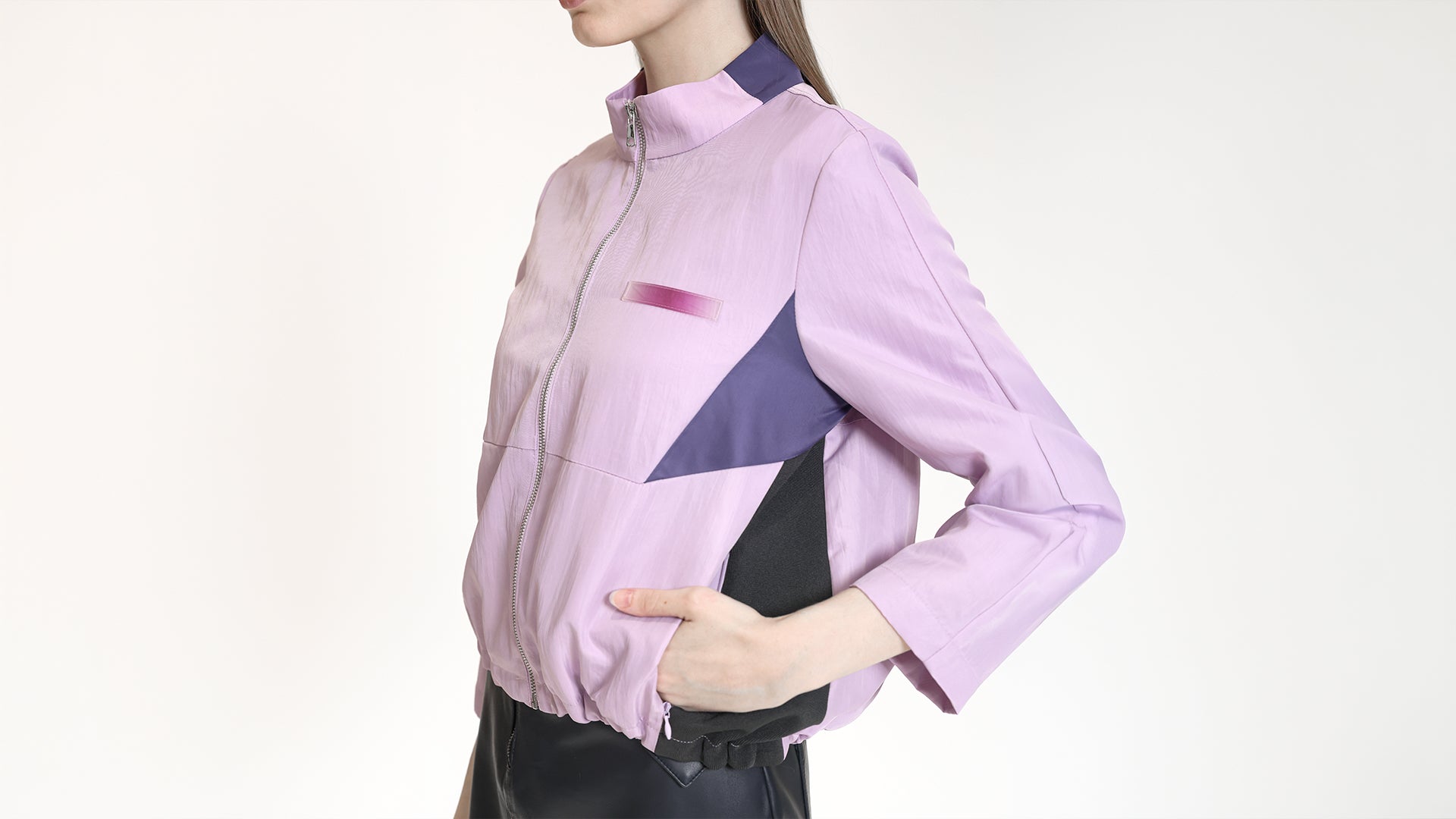 LIGHT PURPLE COLOUR-BLOCKED ZIP-UP  TRACK JACKET