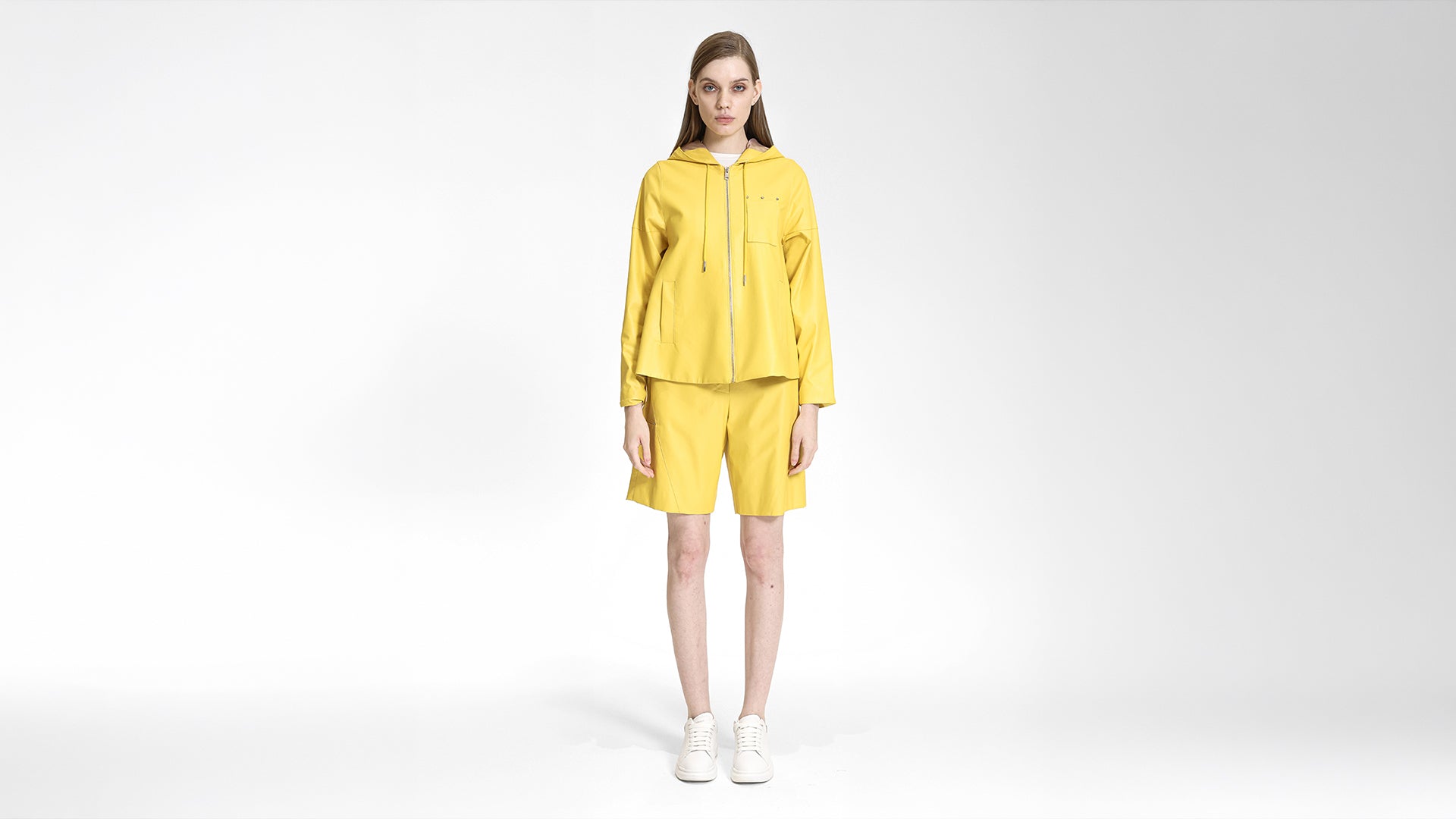 FAUX LEATHER ZIP-UP HOODED JACKET