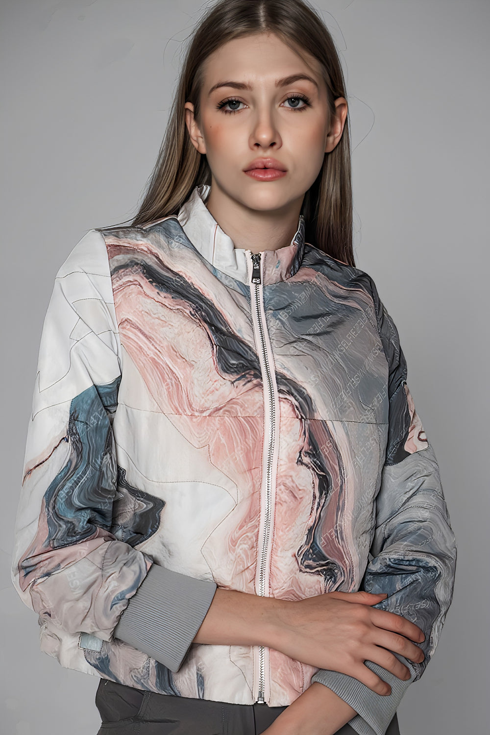GRAY-PINK/GRAY-BLUE CLOUD-DYE GRADIENT DOWN JACKET