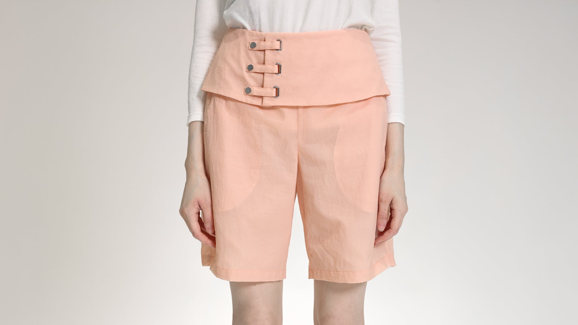 HIGH-WAISTED BUCKLED FOLD-OVER SHORTS
