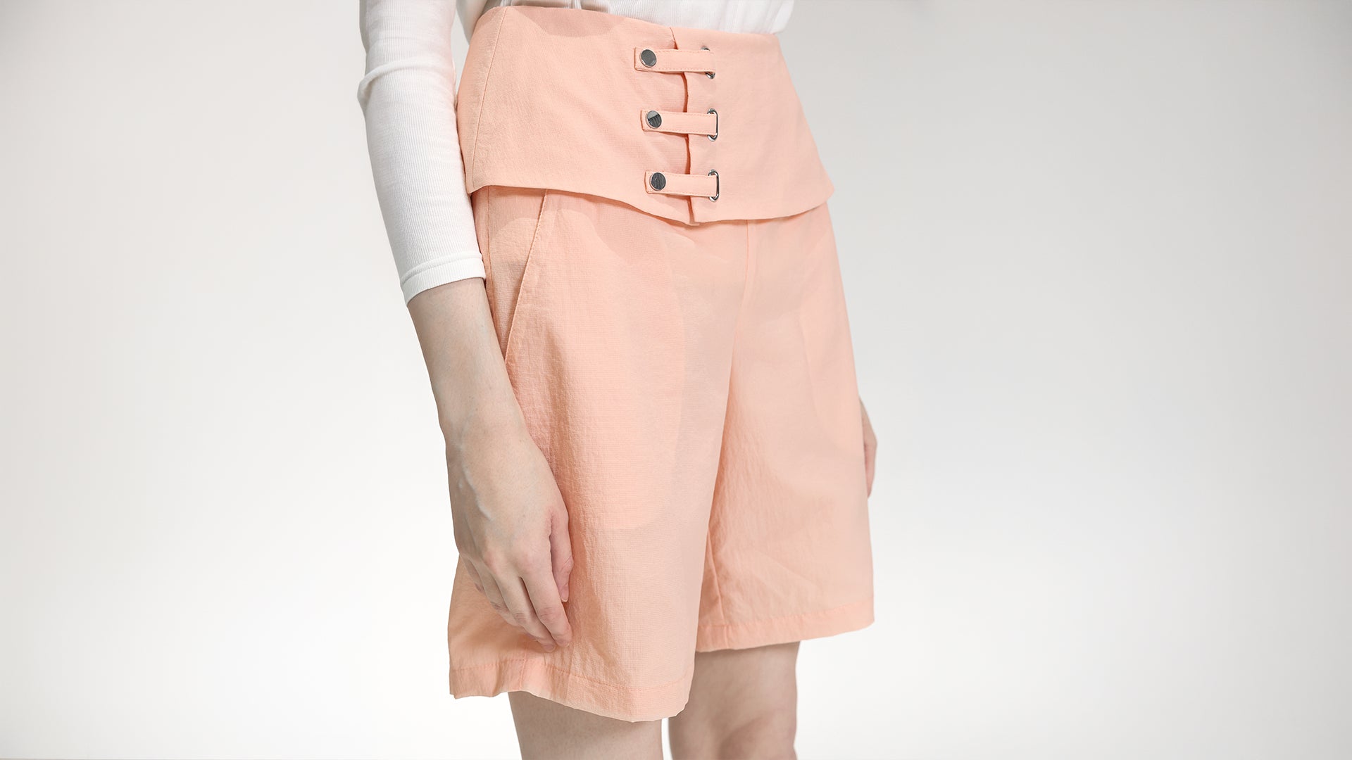HIGH-WAISTED BUCKLED FOLD-OVER SHORTS
