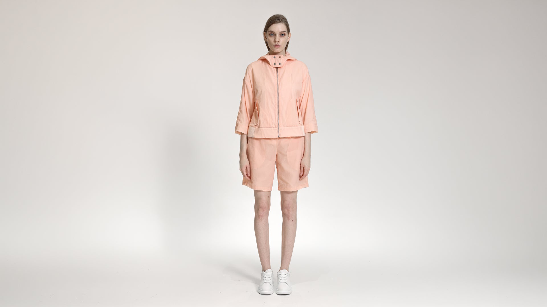 SOFT PEACH HOODED ZIP-UP JACKET