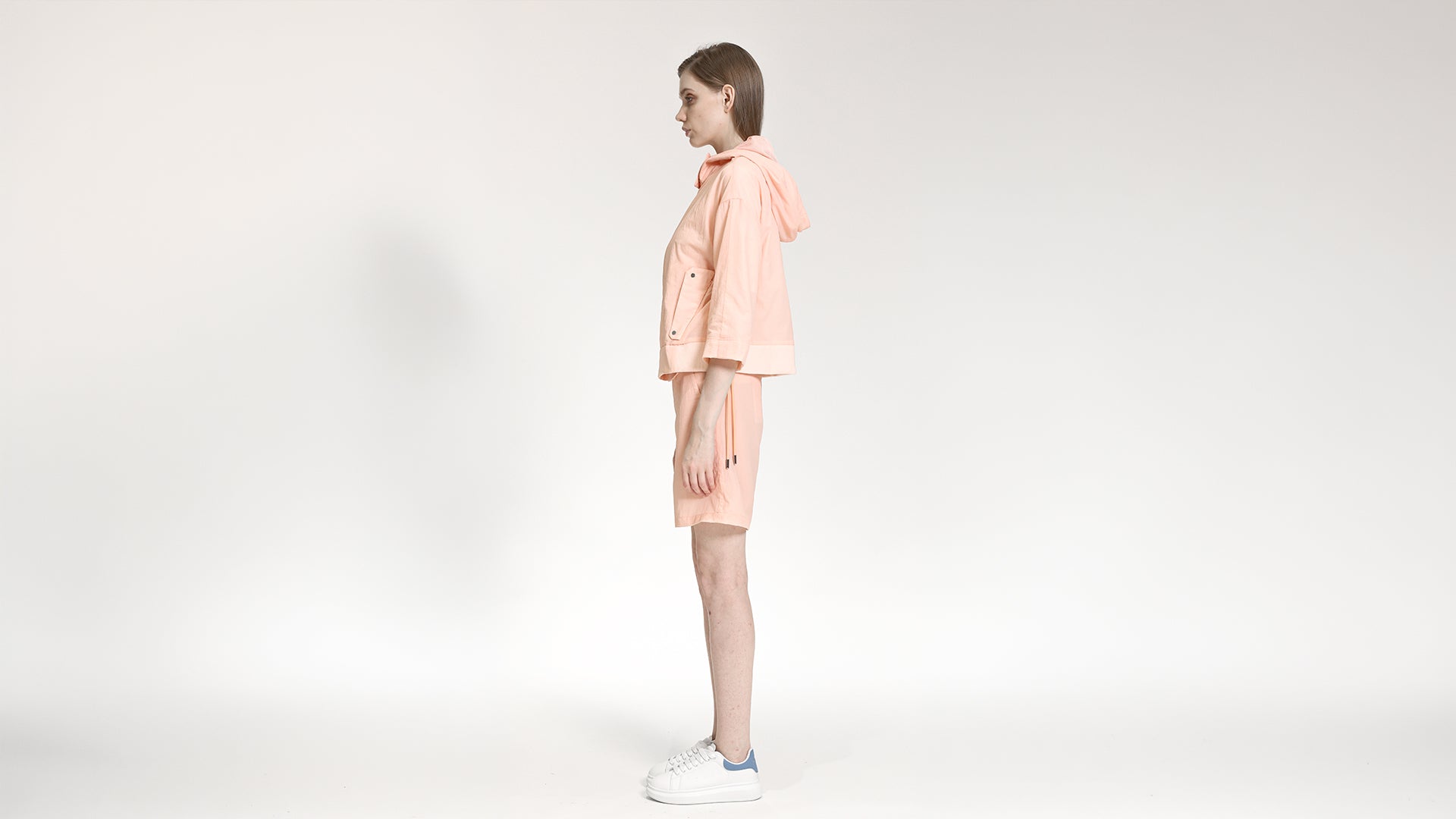 SOFT PEACH HOODED ZIP-UP JACKET