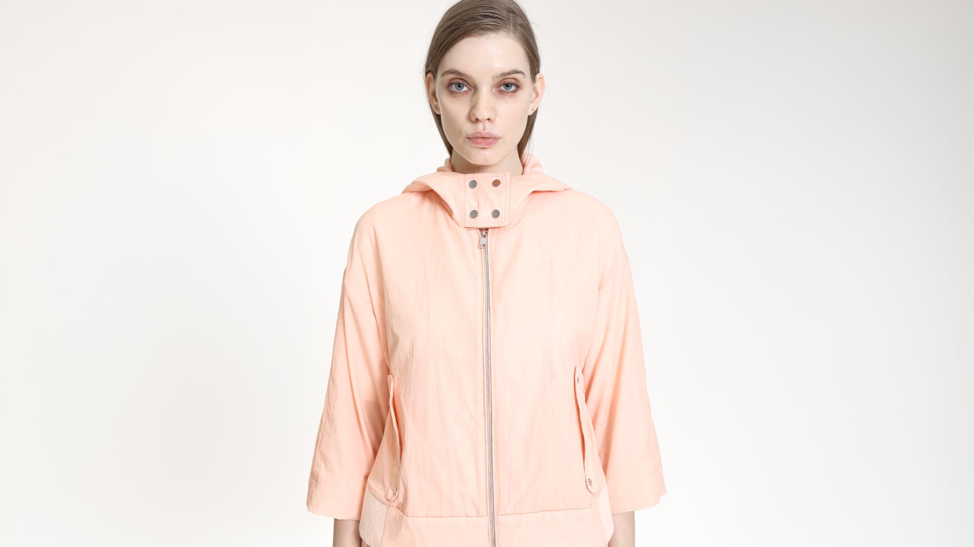 SOFT PEACH HOODED ZIP-UP JACKET