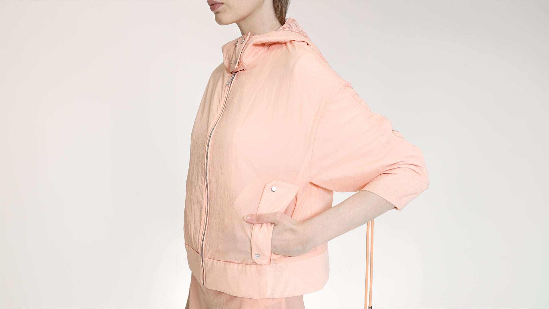 SOFT PEACH HOODED ZIP-UP JACKET
