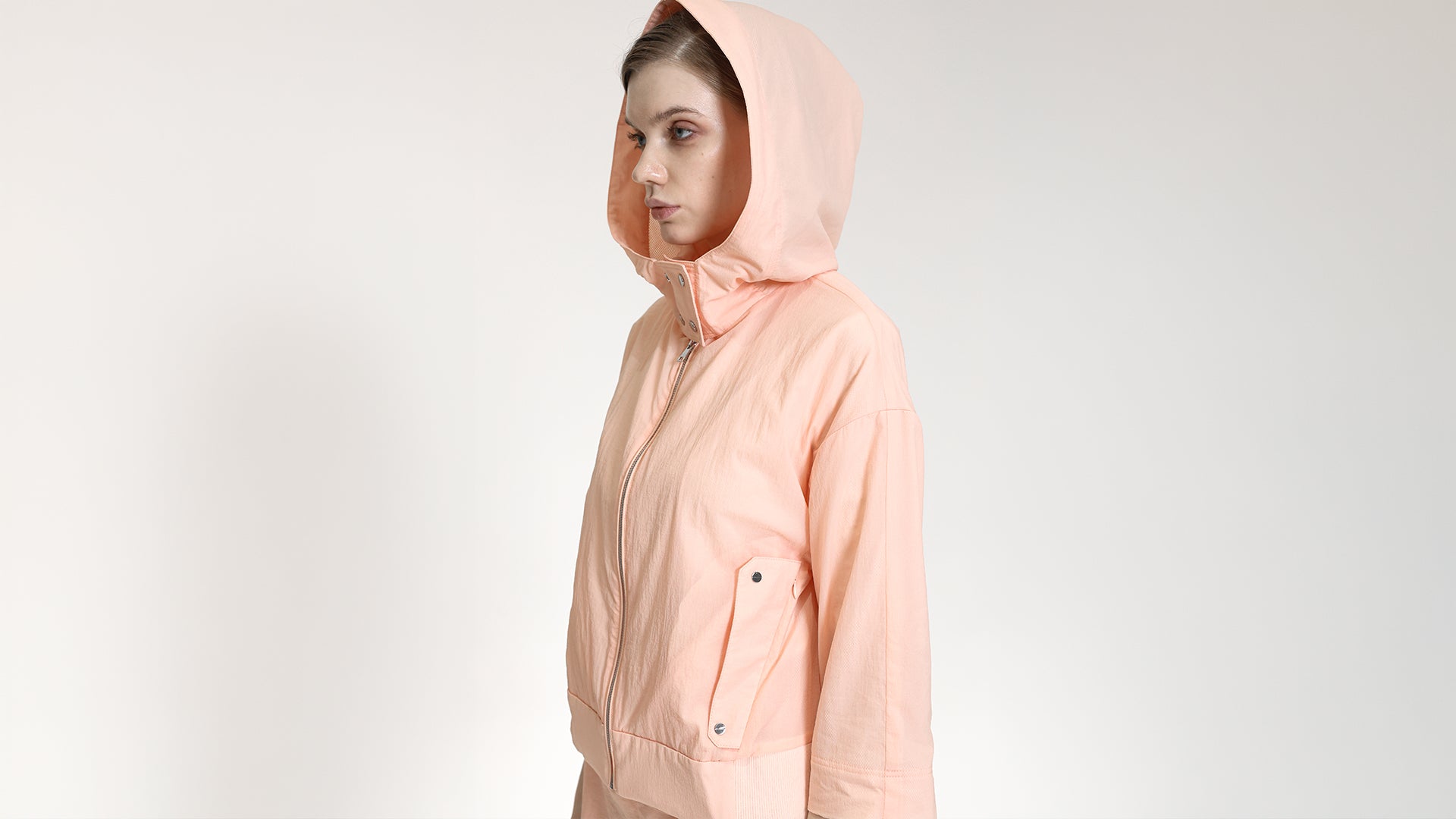 SOFT PEACH HOODED ZIP-UP JACKET