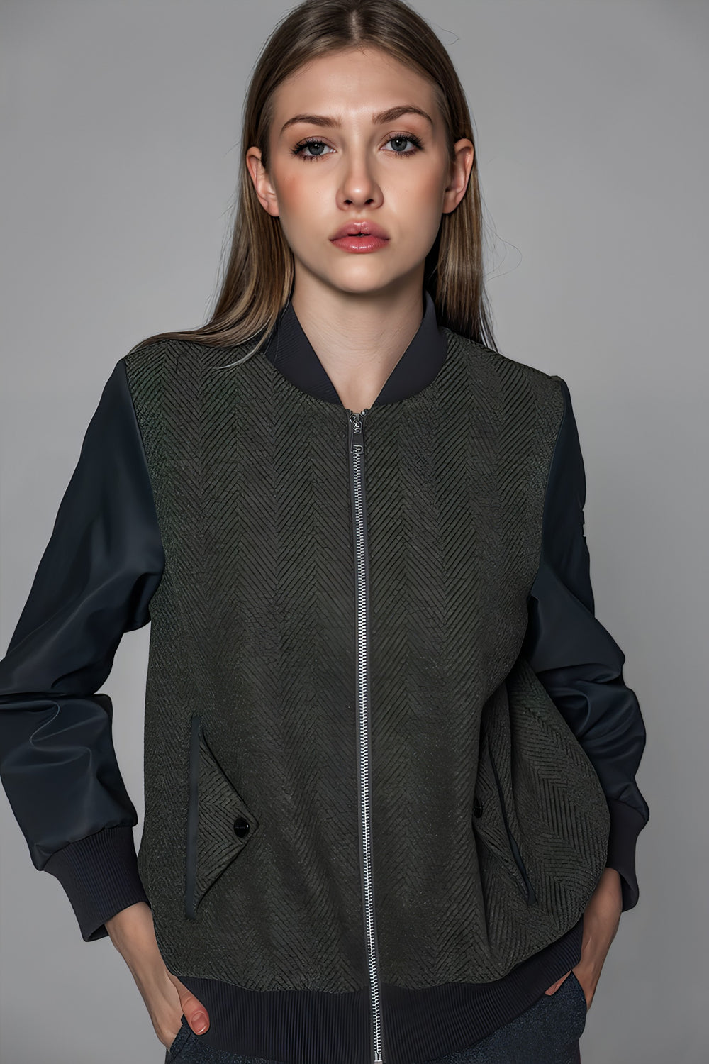 BLACK/GREEN TWILL COTTON TRENCH JACKET