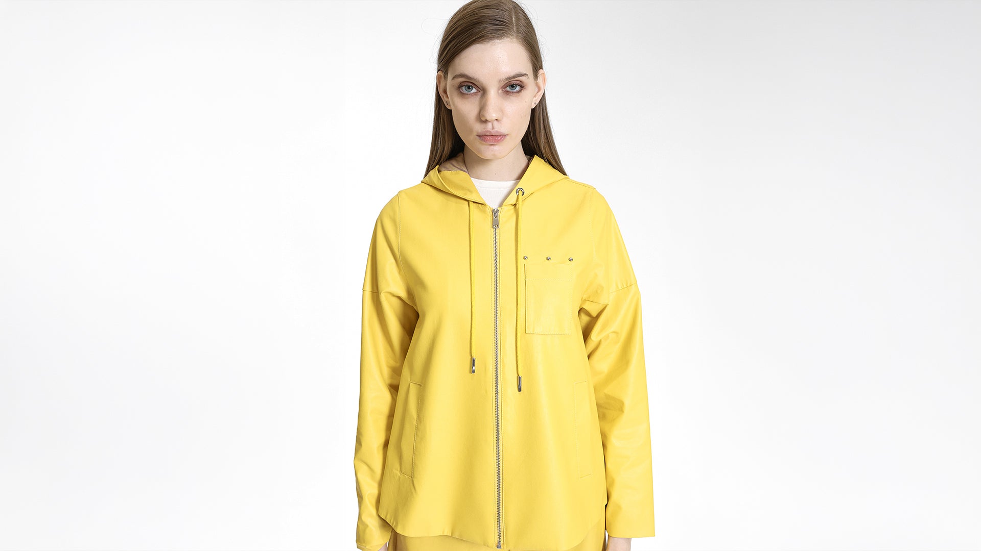 FAUX LEATHER ZIP-UP HOODED JACKET