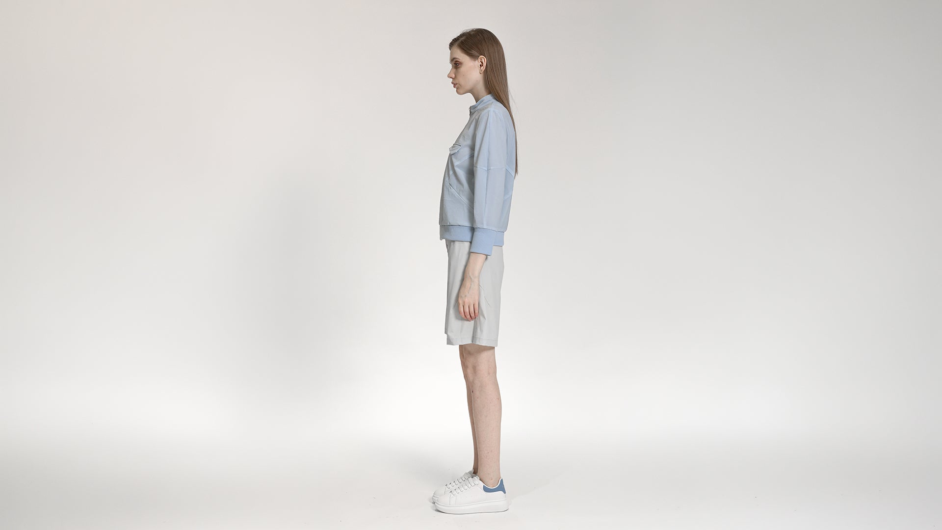 ICE BLUE STAND-COLLAR ZIP BOMBER JACKET