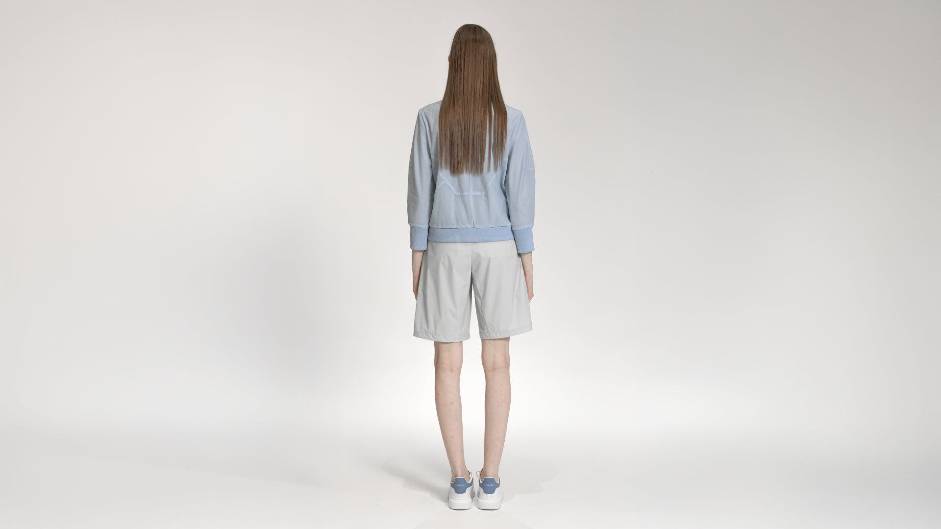 ICE BLUE STAND-COLLAR ZIP BOMBER JACKET