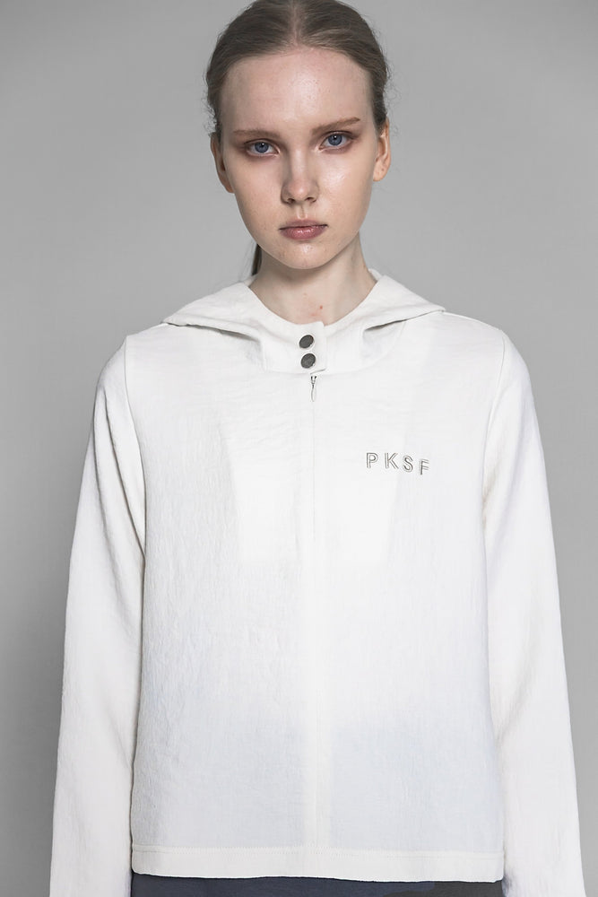 
                  
                    BLACK JACQUARD HOODIE / OFF-WHITE CRINKLED COTTON HOODIE
                  
                