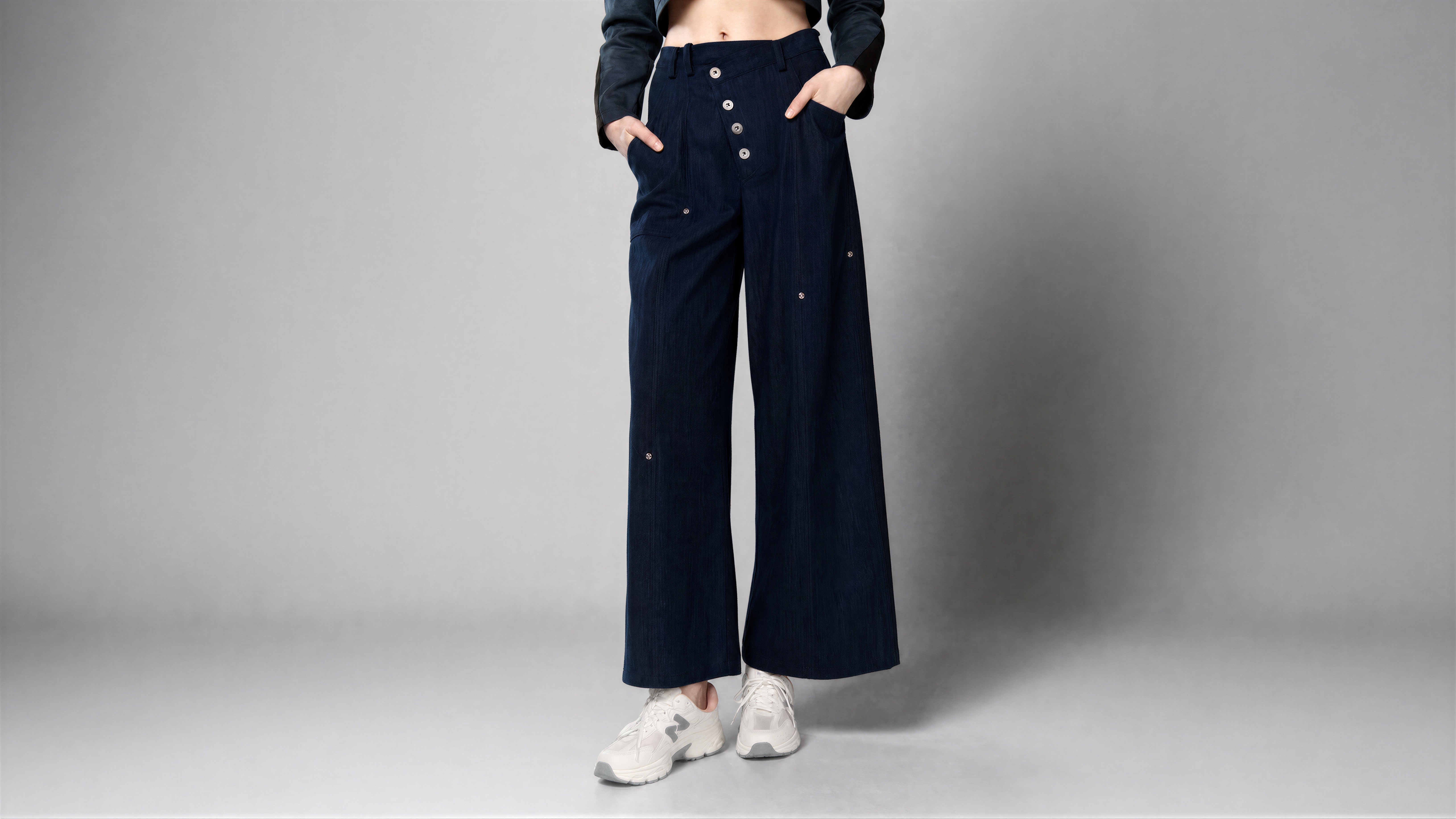 MIDNIGHT BLUE FUTURISTIC CASUAL WIDE-LEG JEANS