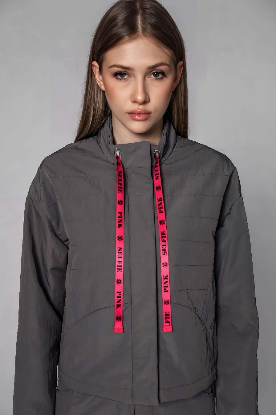 BLACK/GRAY TRENCH PADDED CROPPED JACKET