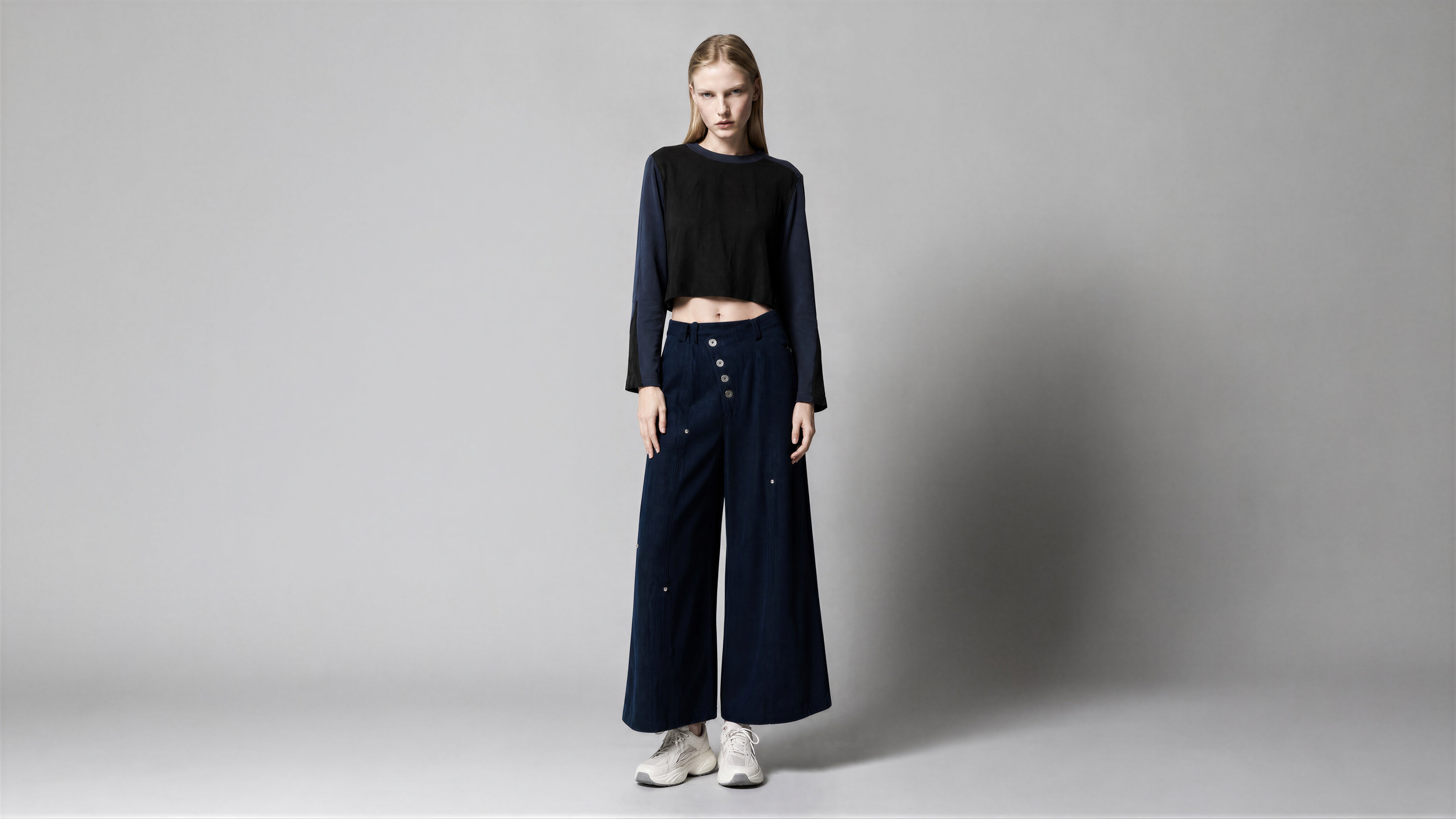 MIDNIGHT BLUE FUTURISTIC CASUAL WIDE-LEG JEANS