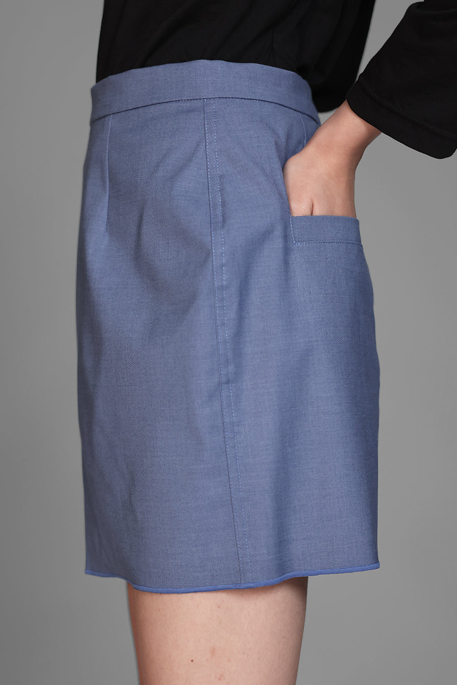 
                  
                    GREY/BLUE SUIT-STYLE MINI SKIRT
                  
                
