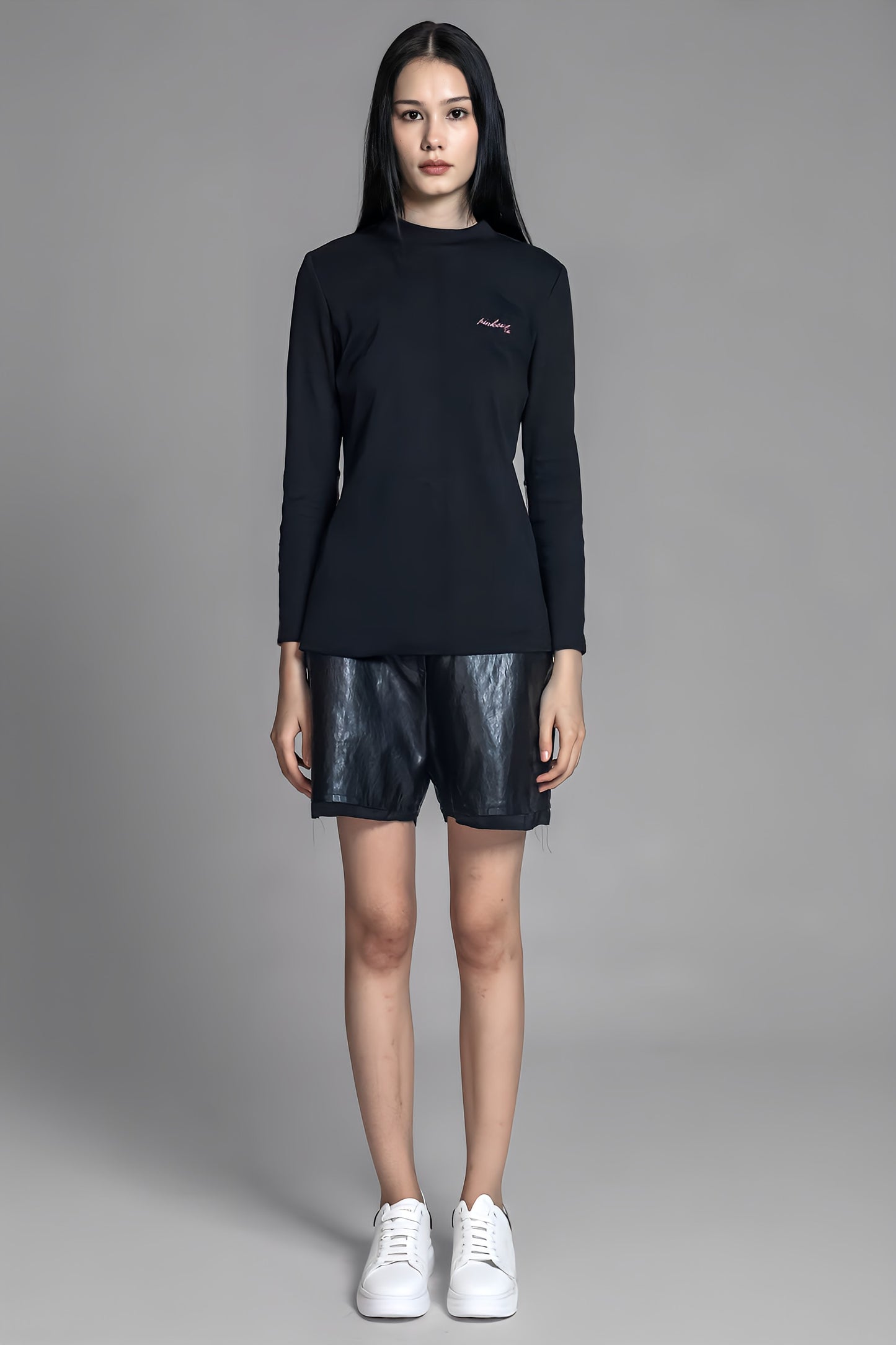 
                  
                    RIBBED CONTRAST-FABRIC FITTED TOP
                  
                