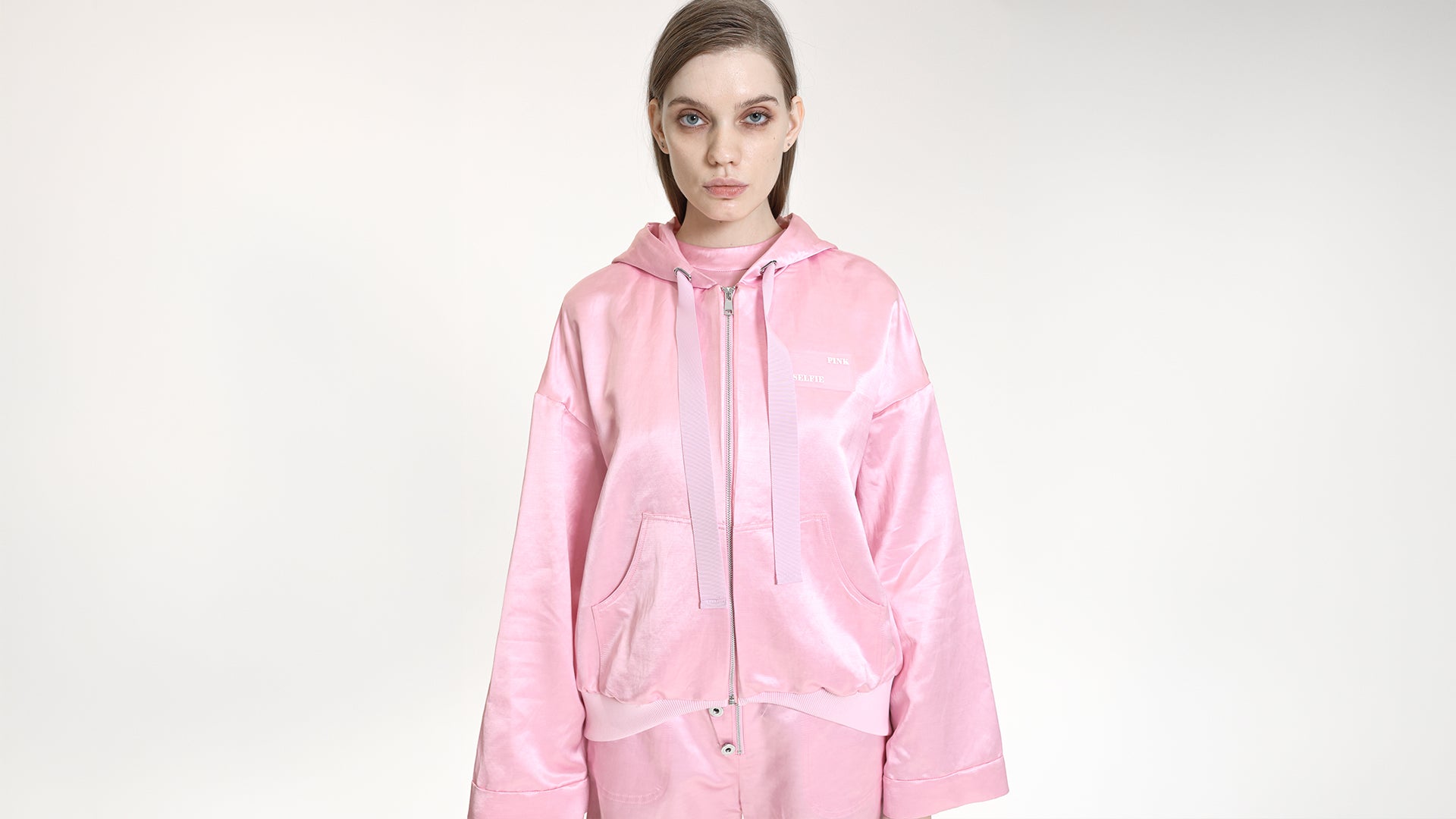 SATIN HOODED ZIP JACKET