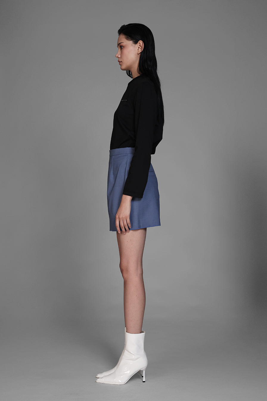 
                  
                    GREY/BLUE SUIT-STYLE MINI SKIRT
                  
                