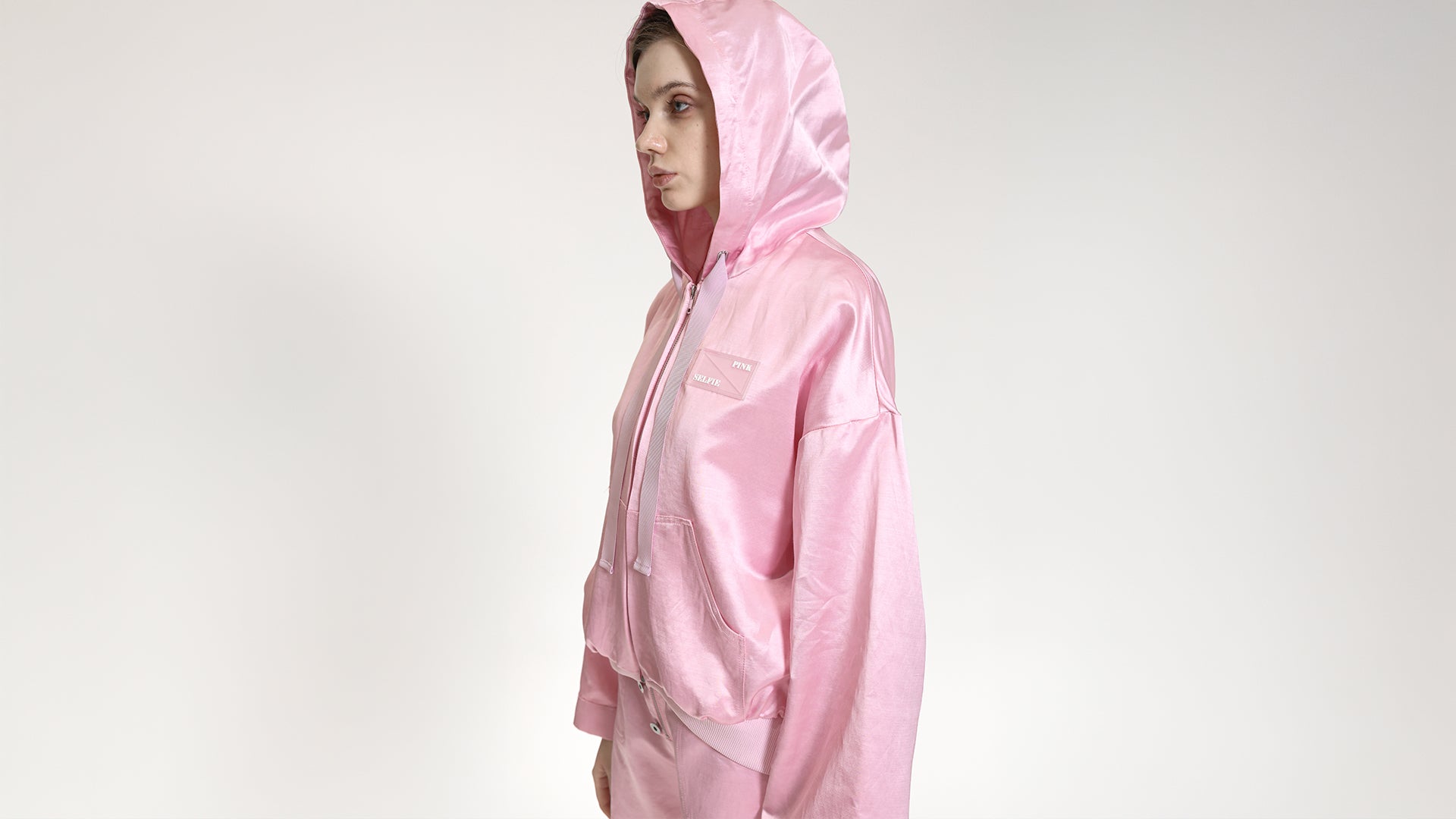 SATIN HOODED ZIP JACKET