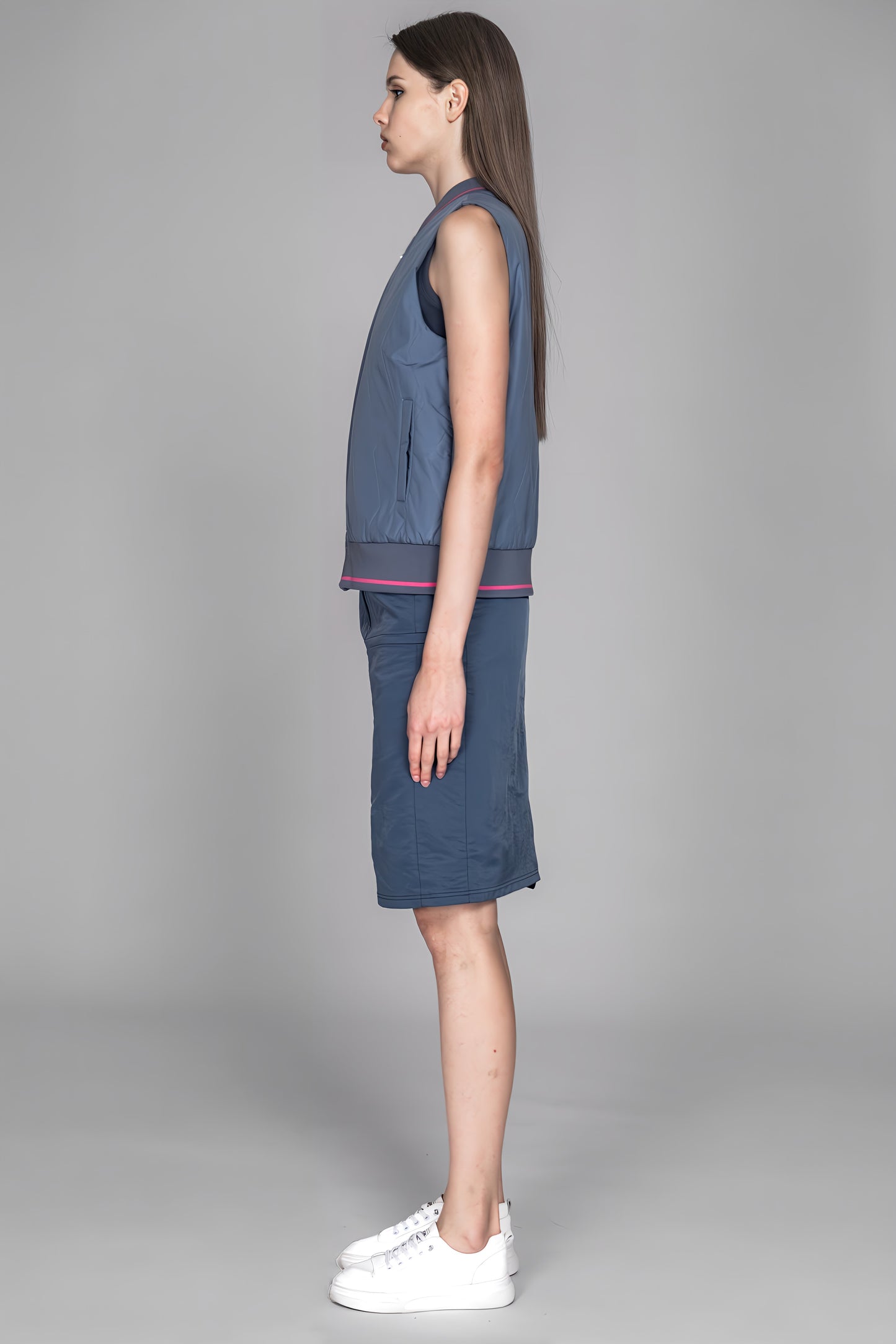 
                  
                    GRAY BLUE / PINK PADDED TRENCH VEST
                  
                