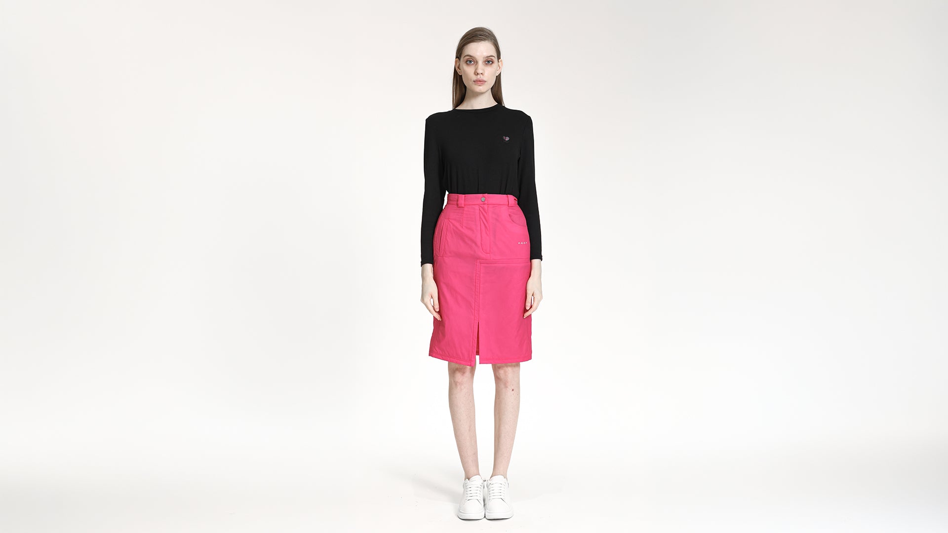 VIBRANT PINK MID-LENGTH SLIT SKIRT