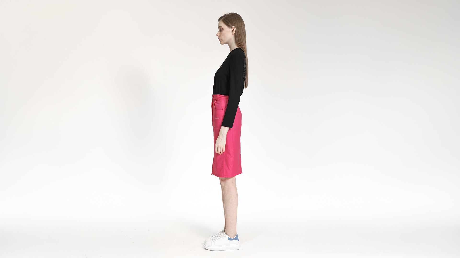 VIBRANT PINK MID-LENGTH SLIT SKIRT