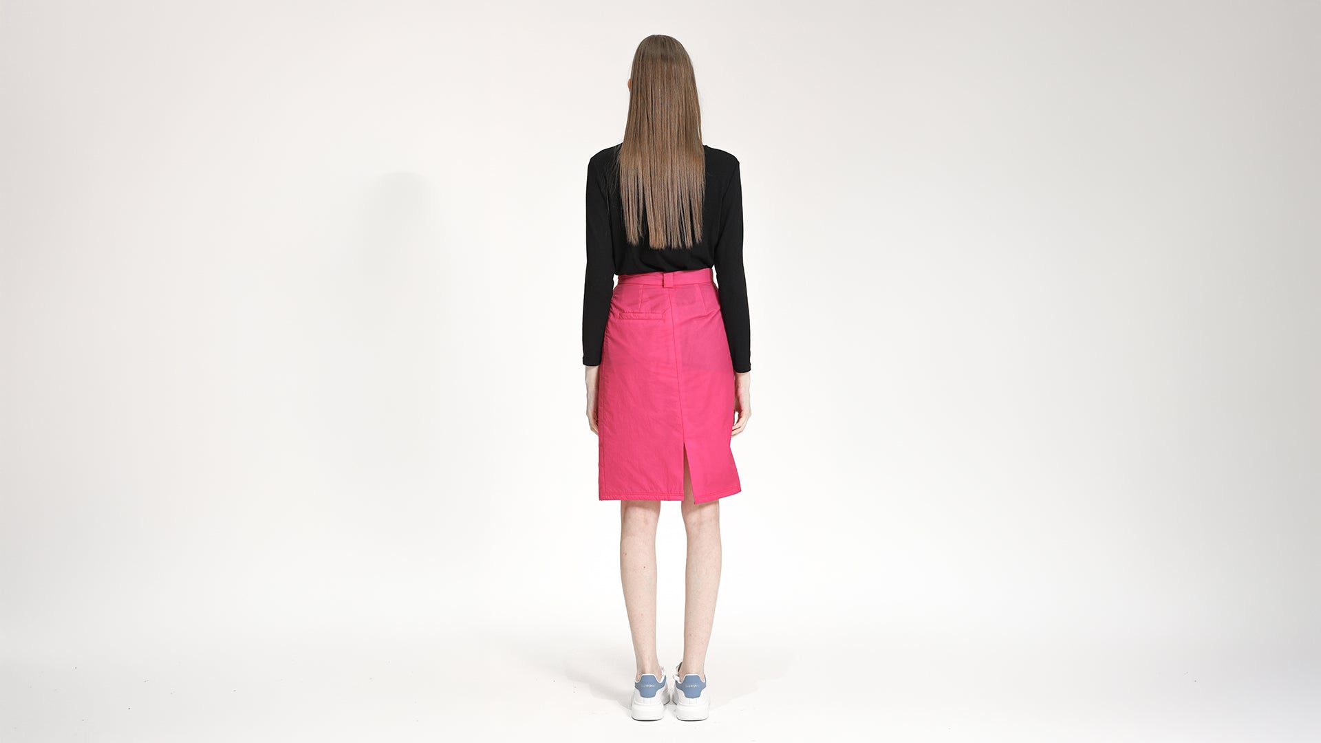 VIBRANT PINK MID-LENGTH SLIT SKIRT