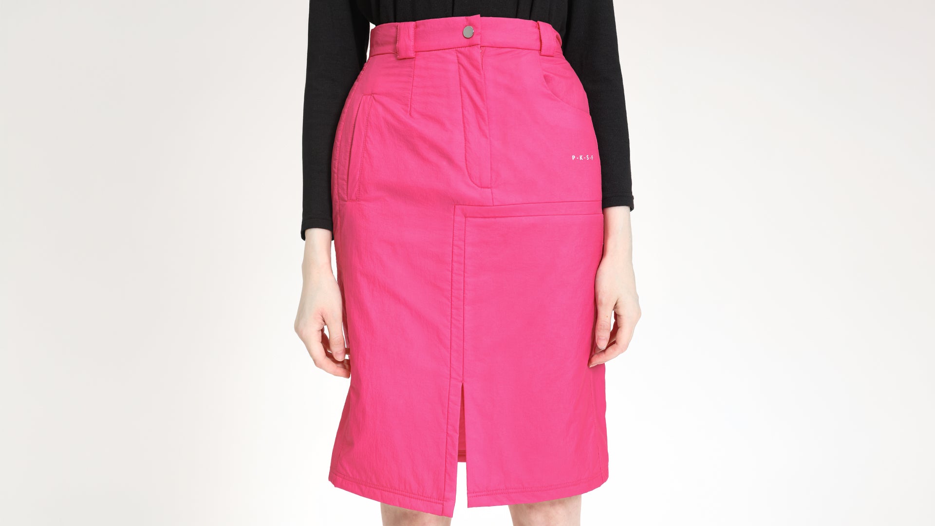 VIBRANT PINK MID-LENGTH SLIT SKIRT