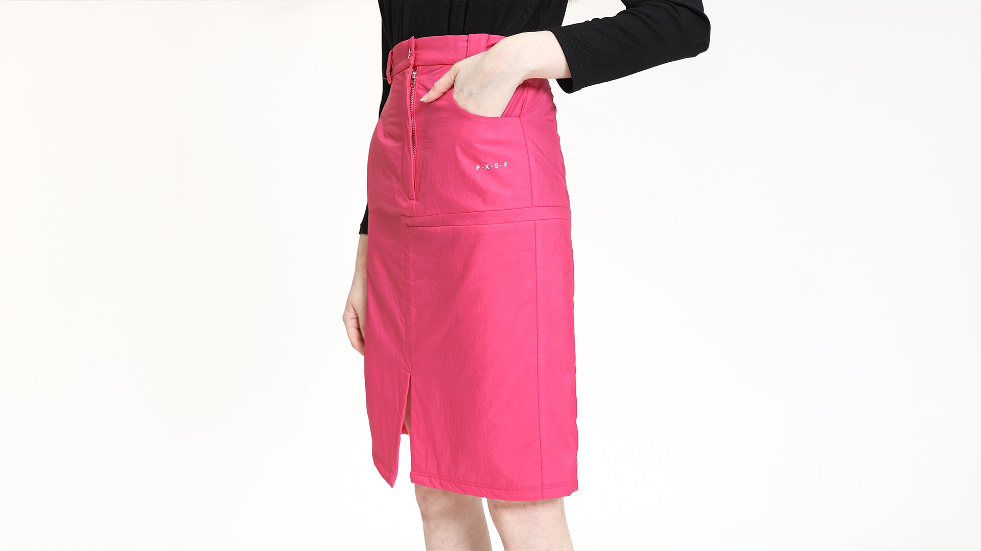 VIBRANT PINK MID-LENGTH SLIT SKIRT