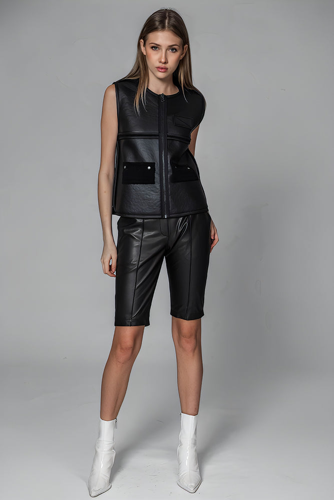 
                  
                    BLACK TEXTURED FUR AND LEATHER REVERSIBLE VEST
                  
                