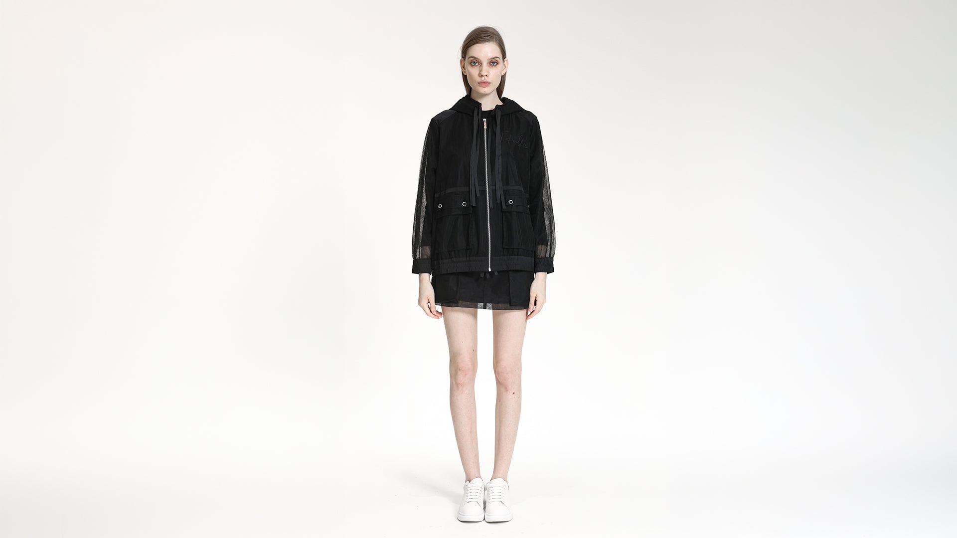 SHEER HOODED ZIP JACKET