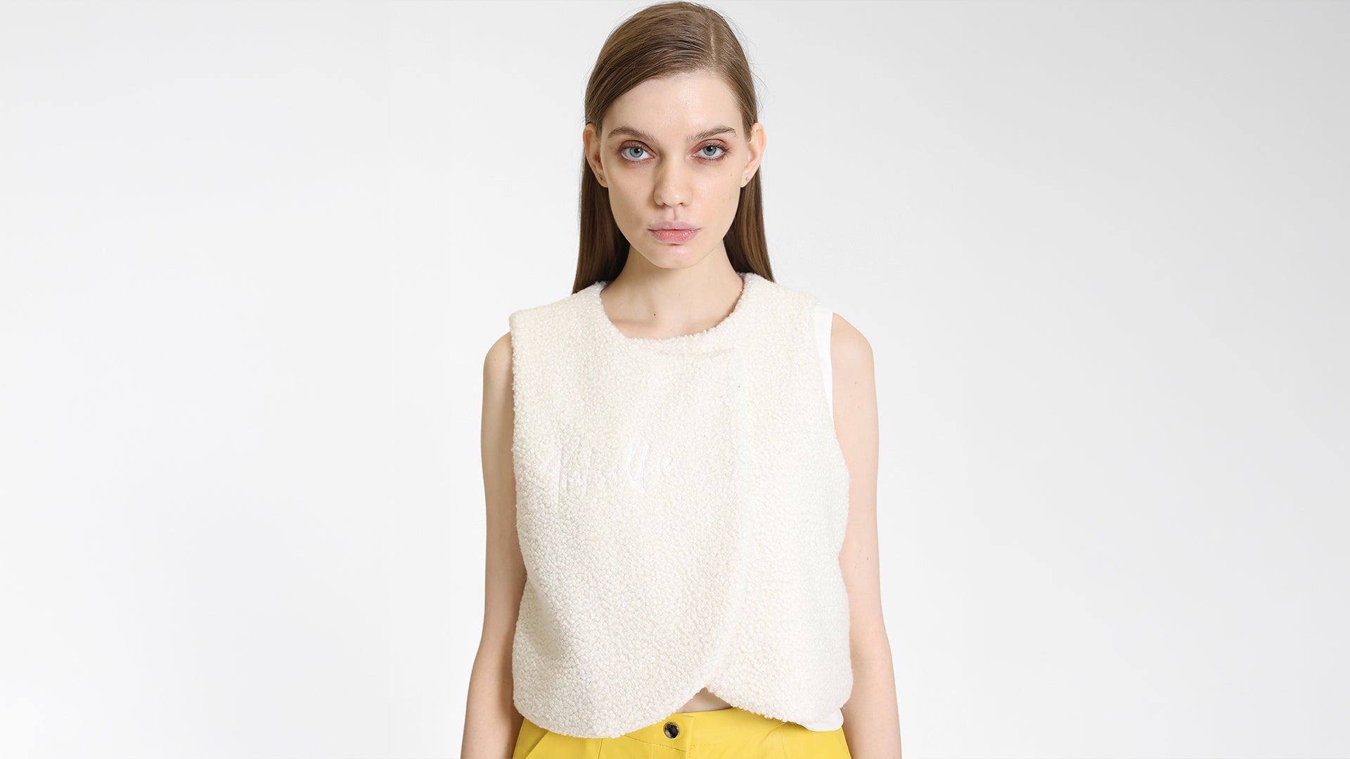 OFF-WHITE EMBROIDERED LEATHER-TRIMMED  ASYMMETRICAL VEST
